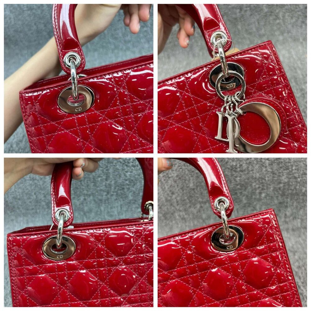 100% Authentic Dior Patent Medium Red Leather Satchel Bag - Picture 8 of 16
